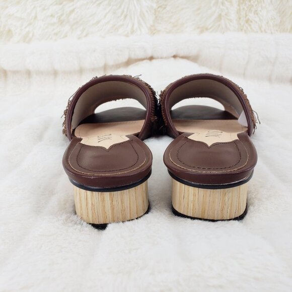 Brown fringe slip on mule clog flats - Picture 7 of 11